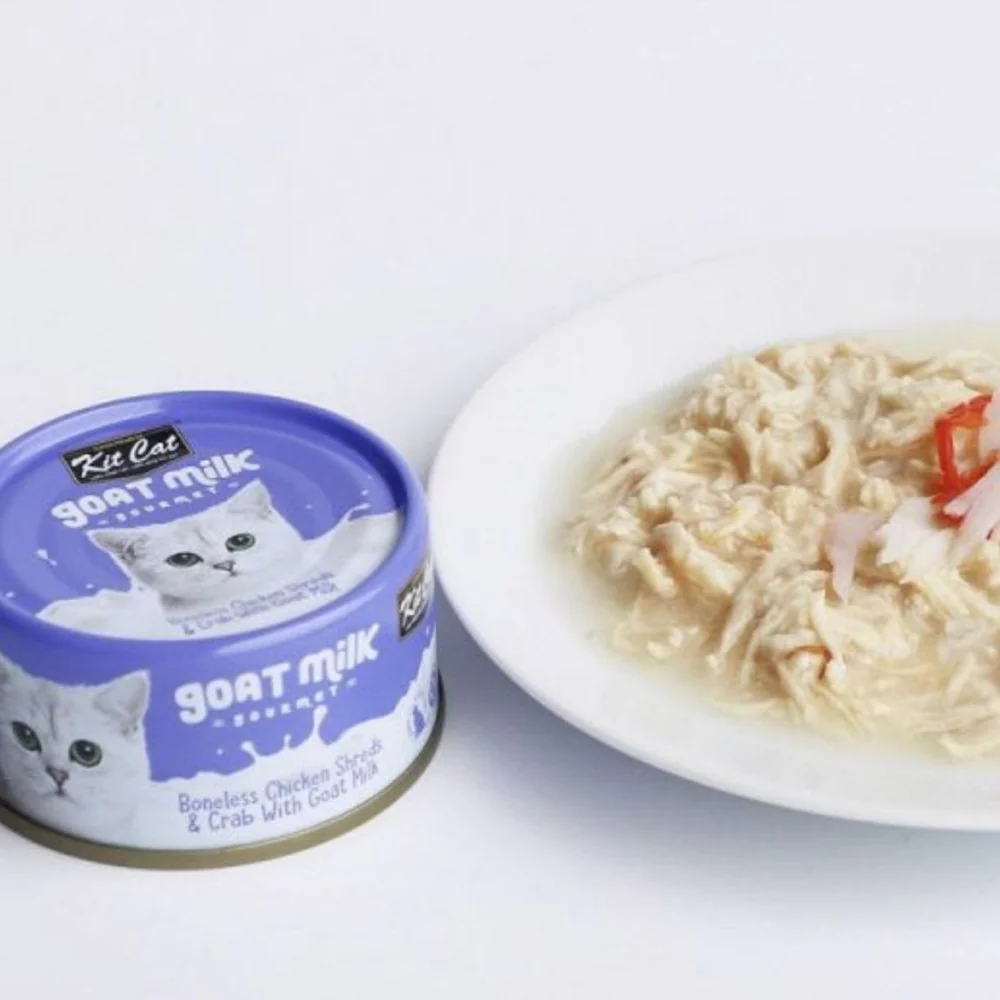 KIT CAT, Goat Milk, Repas gourmand, Lait de chèvre, poulet et crabe, Pour chat, 70G – Image 2